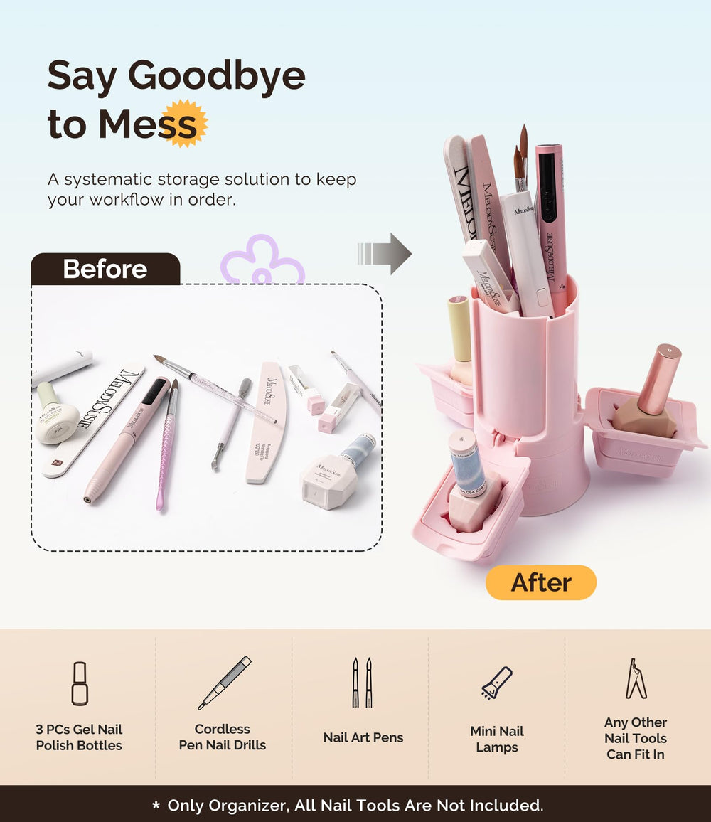 MelodySusie GelCarousel, organizador de herramientas para uñas y brillos.