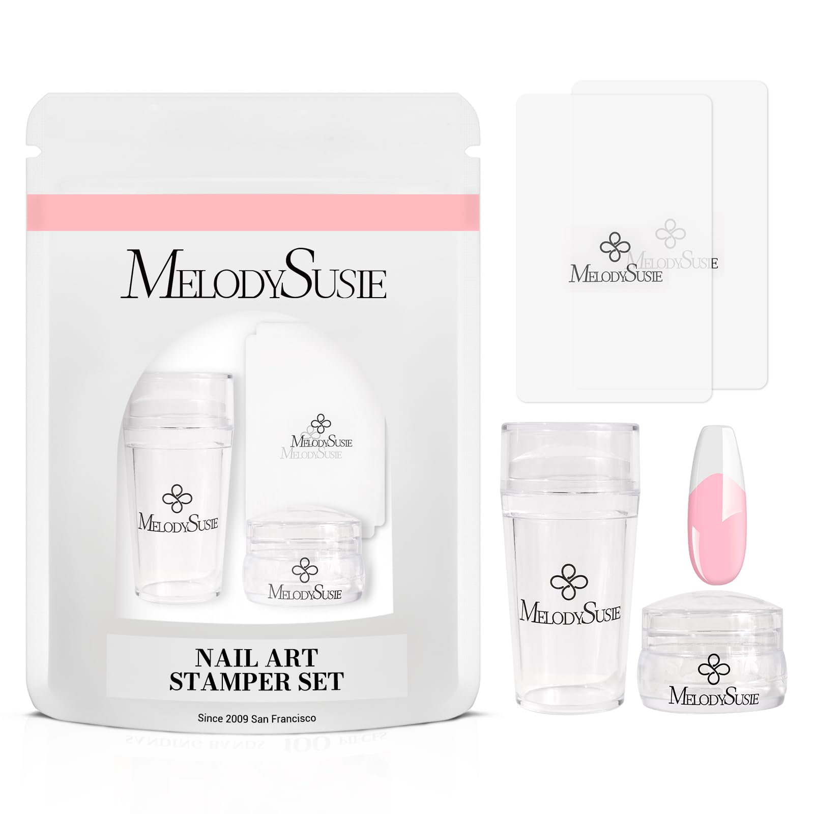 MelodySusie kit de sellos uñas francesas para manicura rápida y precisa.