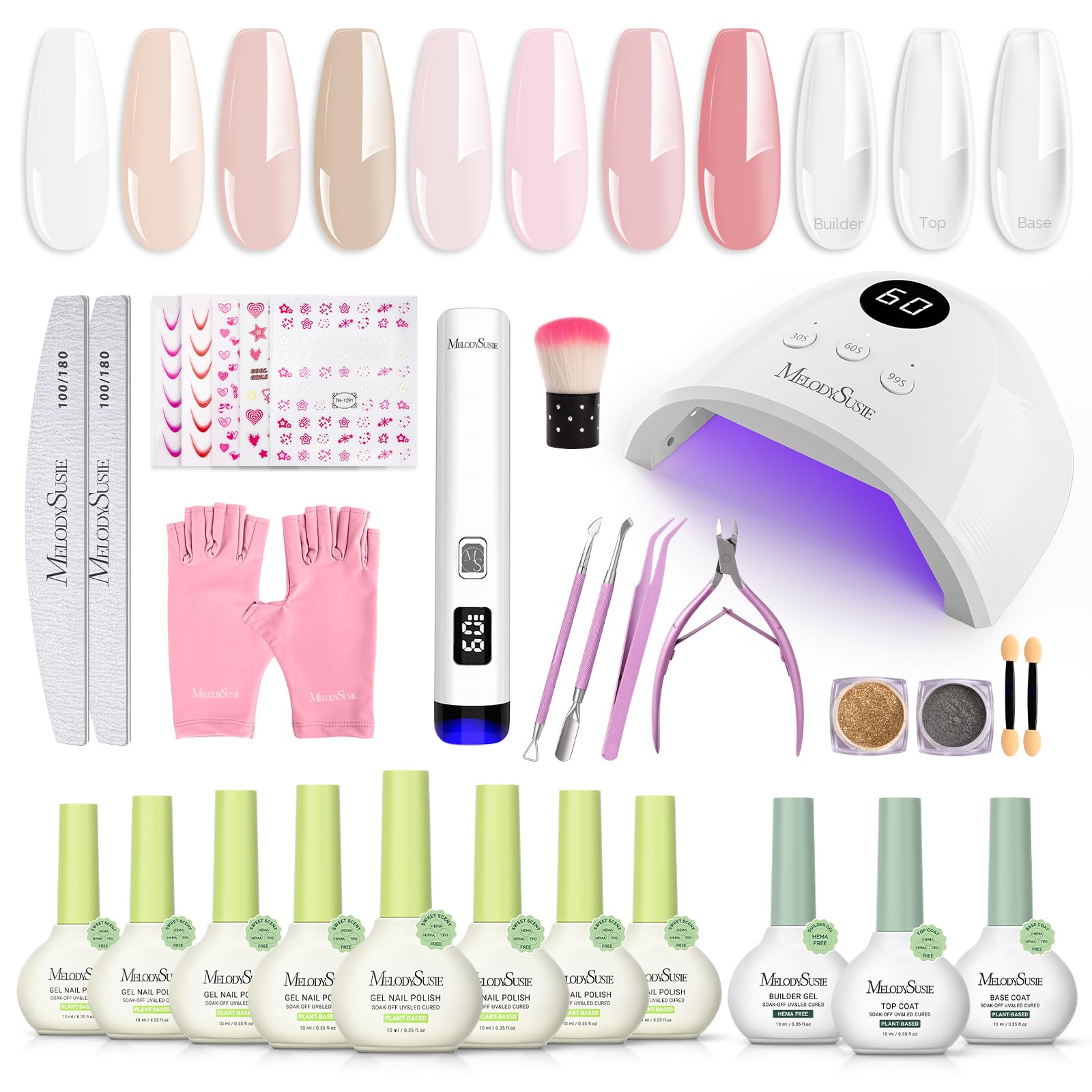 MelodySusie kit gel uñas con lámpara P-Plus30F para curado rápido y uniforme.