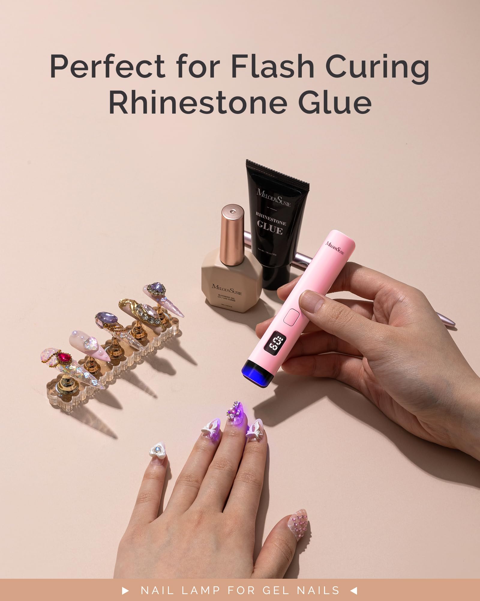 Compatibilidad con geles de uñas y adhesivos para piedras y delineador.