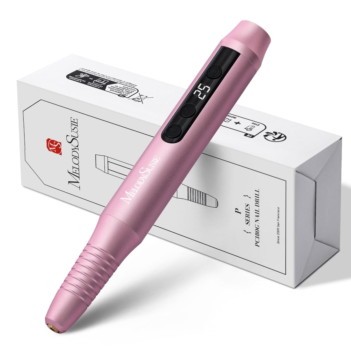 MelodySusie lijadora en bolígrafo con pantalla LED para manicura precisa y control de velocidad.