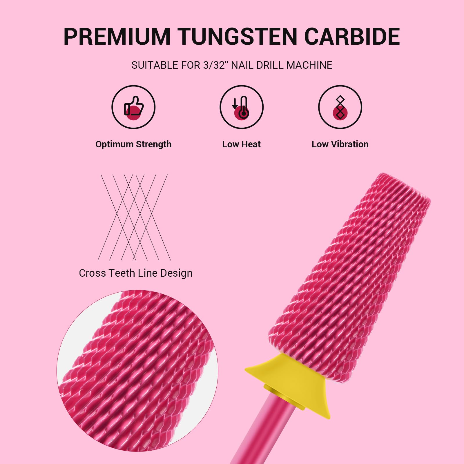MelodySusie fresa para cutícula rosa, limpieza precisa para retoques.