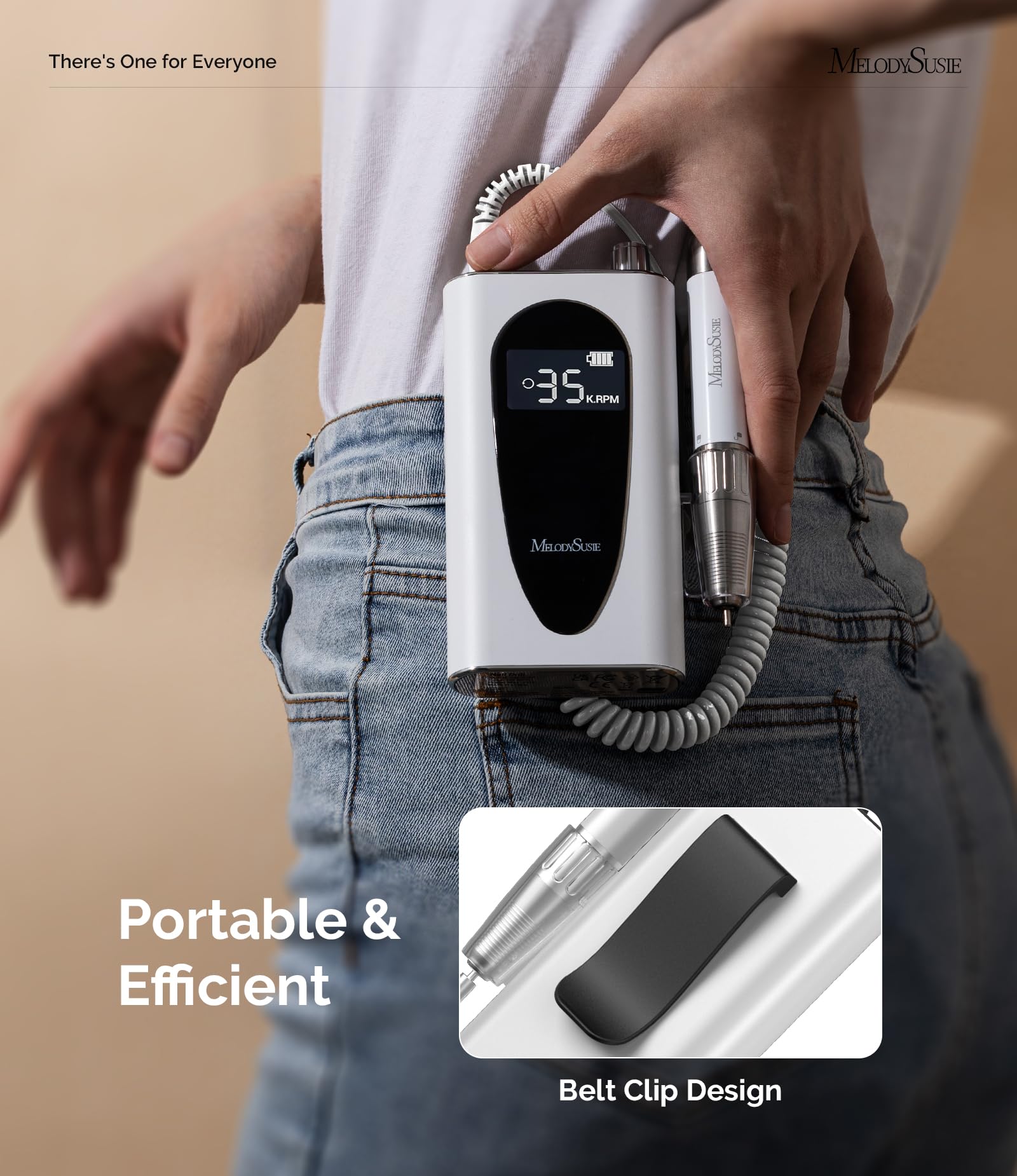 MelodySusie MM400C con batería interna de 4000mAh para largas sesiones de manicura.