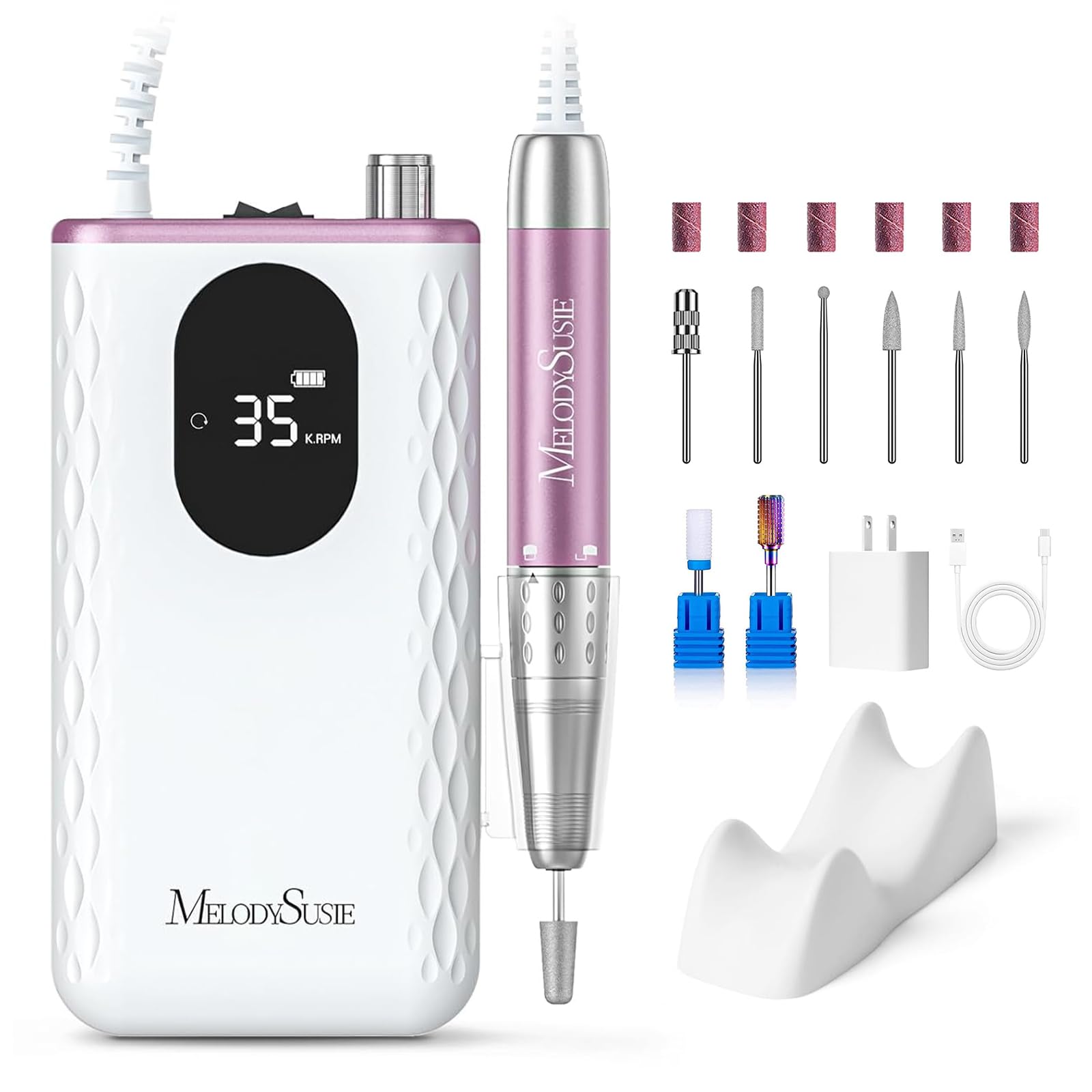 MelodySusie MM400D con diseño diamante rosado, ideal para manicuras elegantes.