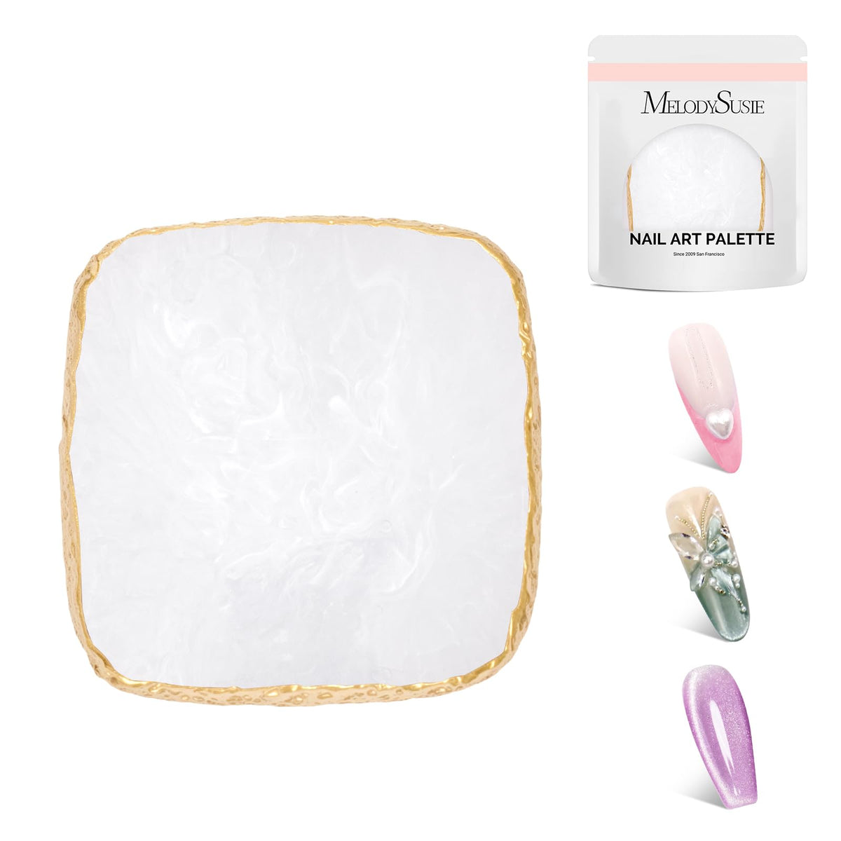 MelodySusie paleta de resina para nail art, forma cuadrada, superficie amplia para mezclar colores.