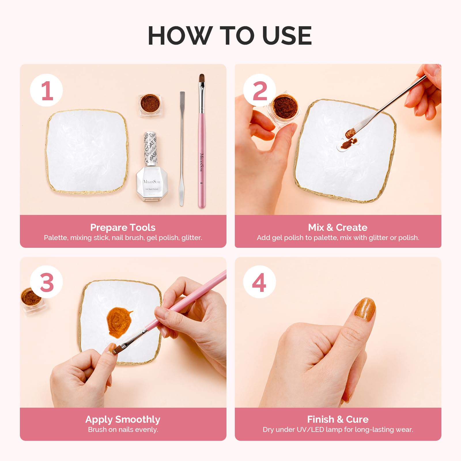 MelodySusie paleta versátil para uñas y maquillaje, estable para trabajos precisos.