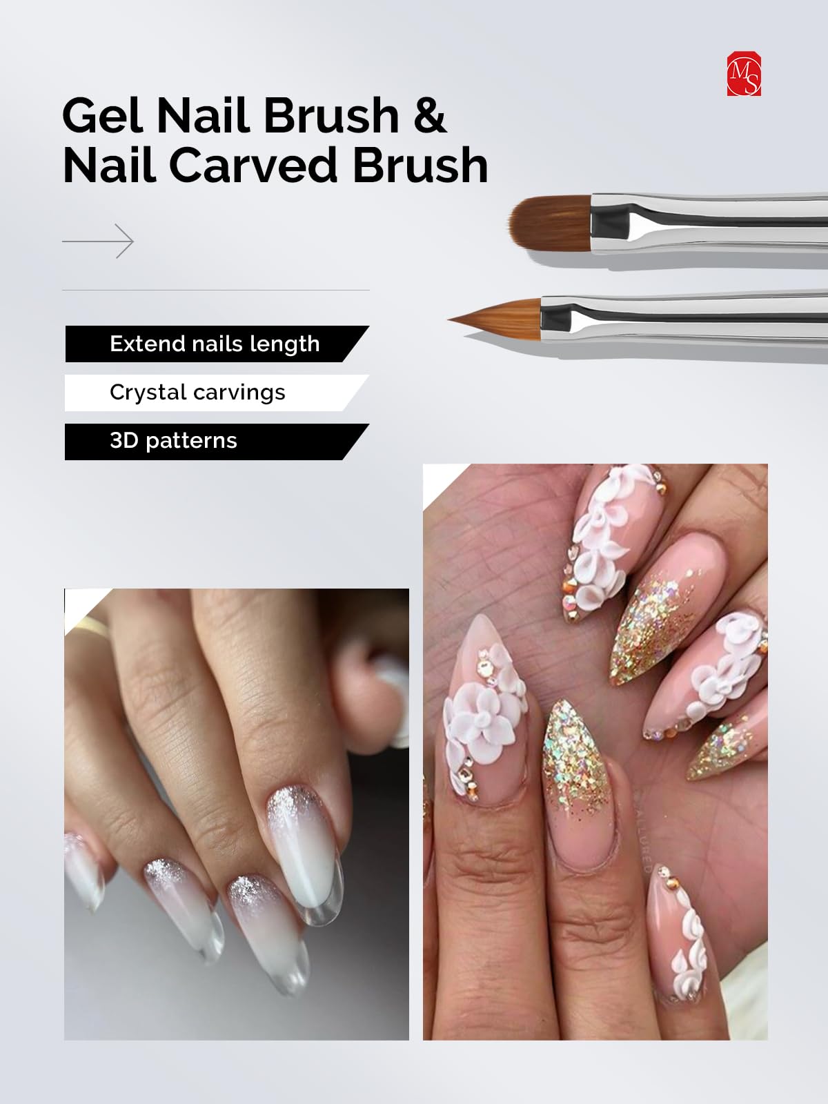Pincel plano MelodySusie ideal para rellenar y aplicar gel con suavidad.