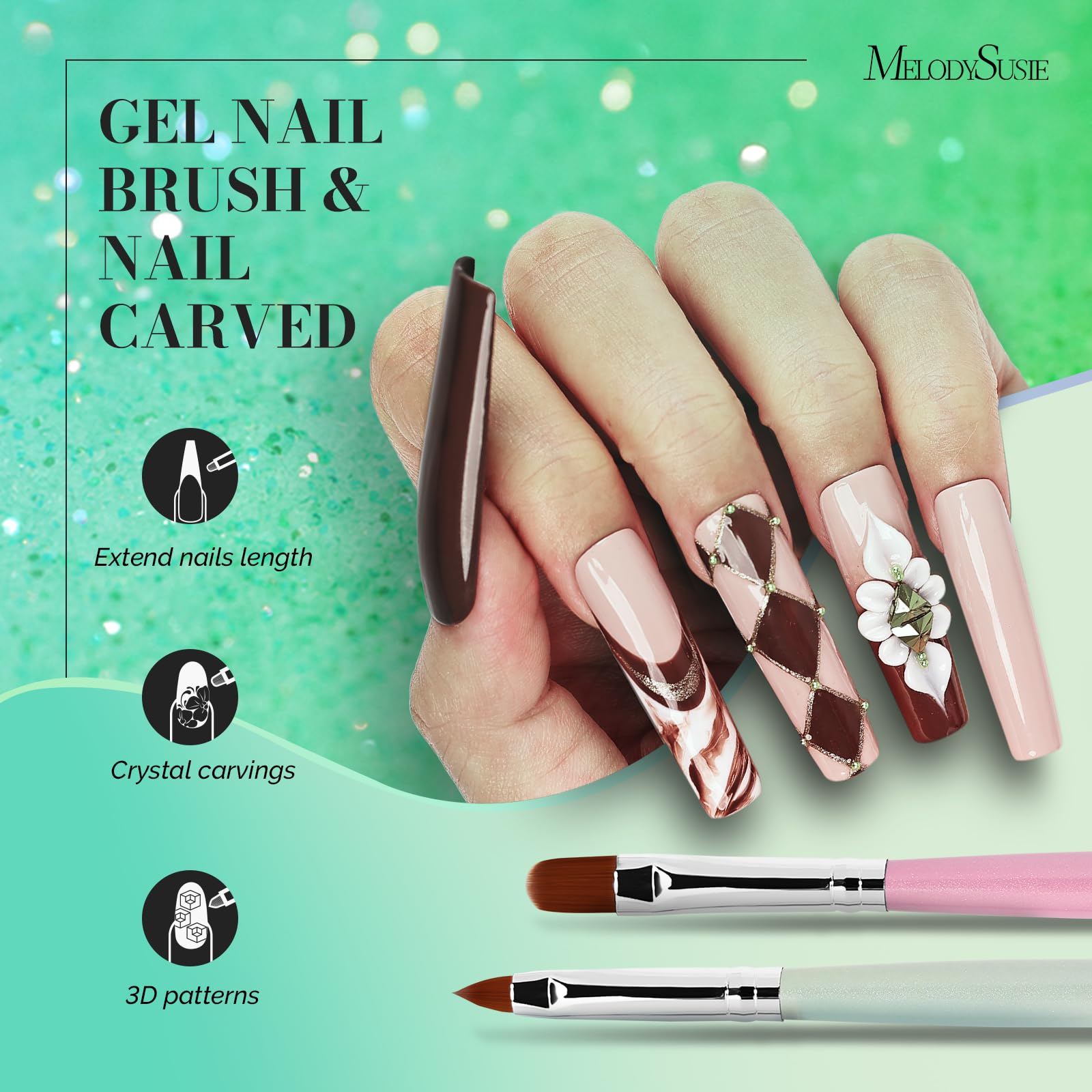 MelodySusie pincel angulado uñas, líneas nítidas y formas limpias
