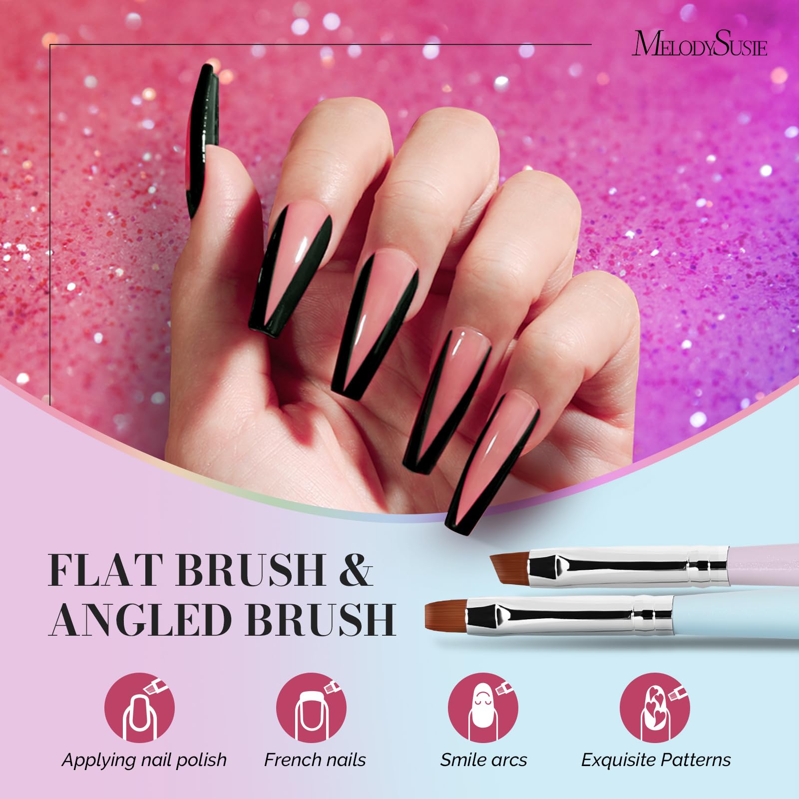 MelodySusie pincel plano uñas para cobertura uniforme y acabado liso