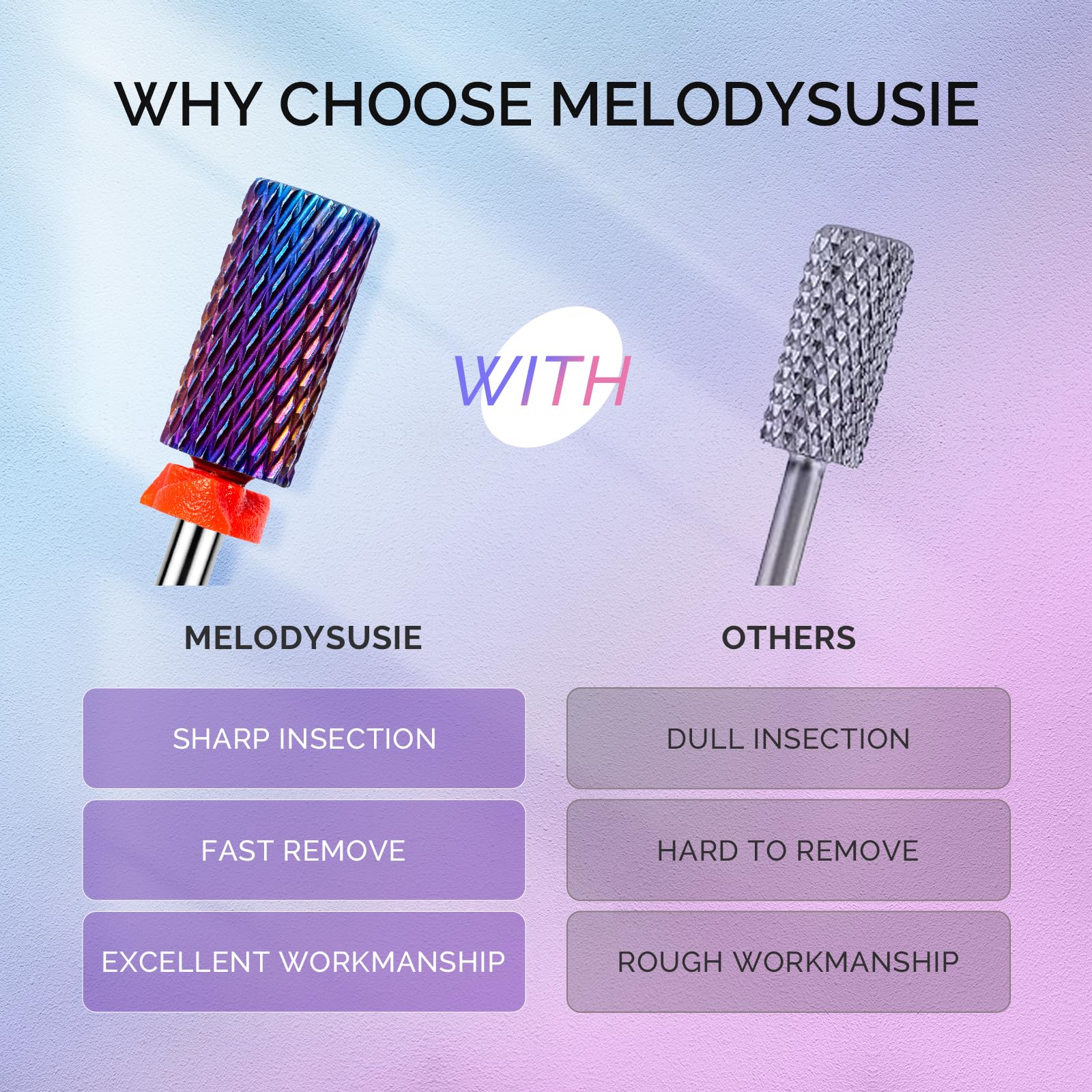 MelodySusie punta-carburo dientes-afilados para remover uñas con menos presión.