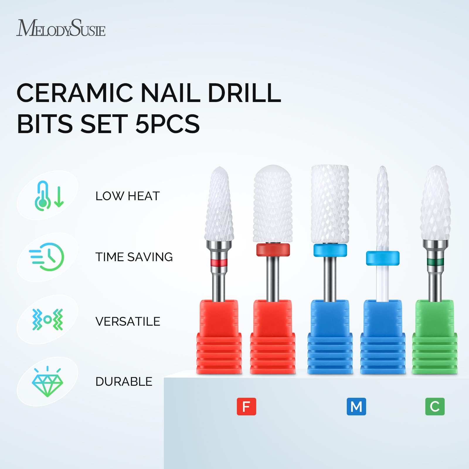 MelodySusie: punta cerámica forma llama, ideal para desbaste suave en uñas acrílicas.