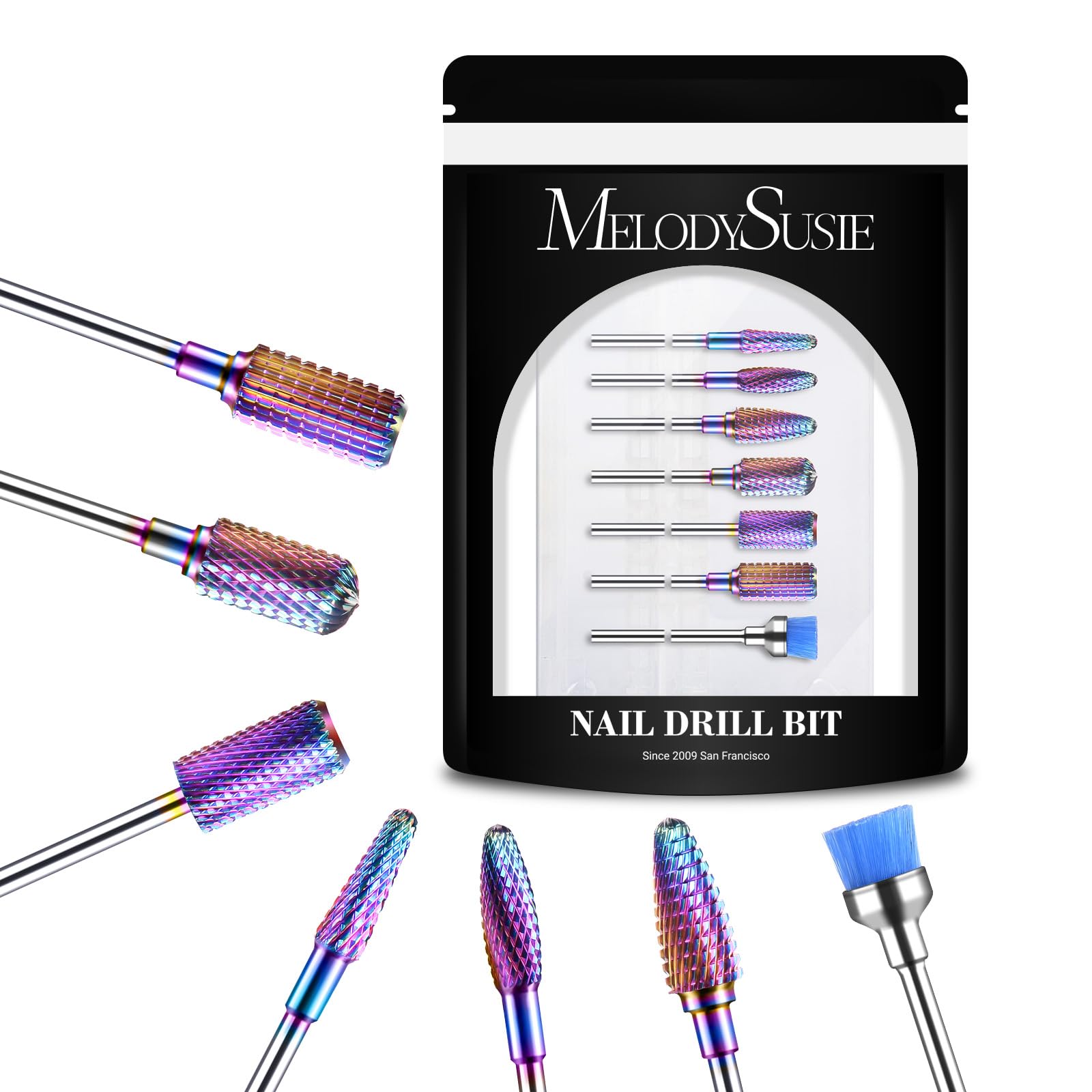 MelodySusie: puntas de taladro 7 piezas coloridas para uñas, remover gel y acrílico.