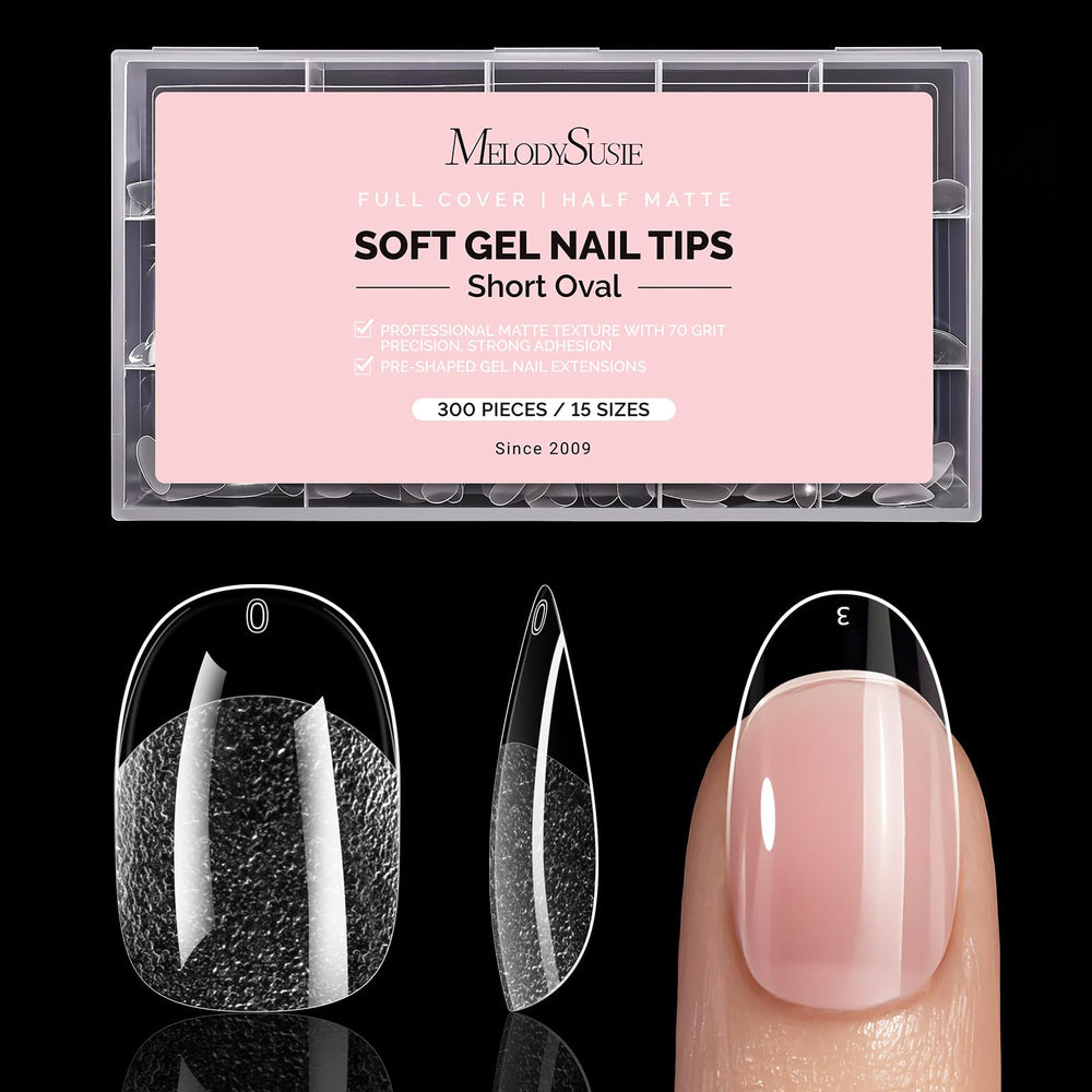 Puntas MelodySusie de acrílico claro con forma almendra para uñas ovaladas, ideal para salón y casa.