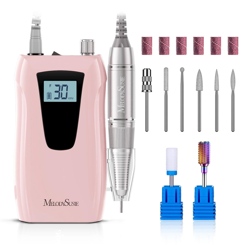 MelodySusie taladro de uñas inalámbrico clip-on en acción para limado preciso.