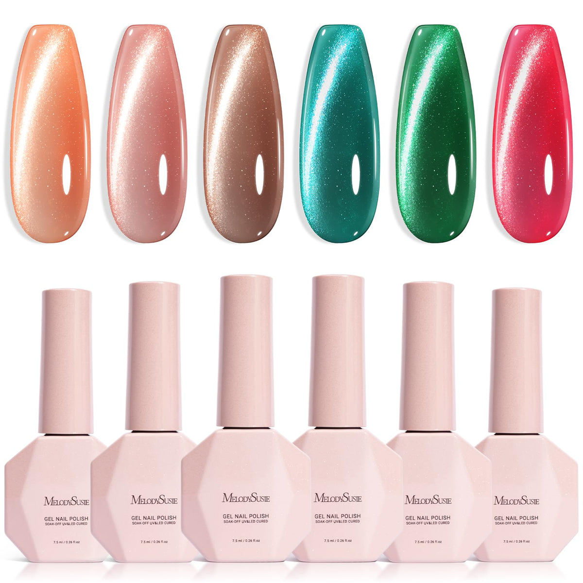 MelodySusie Velvet Gem cat eye set with six colors for home salon-quality nails.