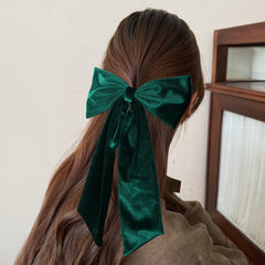 Accesorio de cabello melyde, lazo de terciopelo verde oscuro para uso diario.