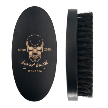 Menesia cepillo barba con cerdas jabalí negro para suavizar barba y distribuir productos.
