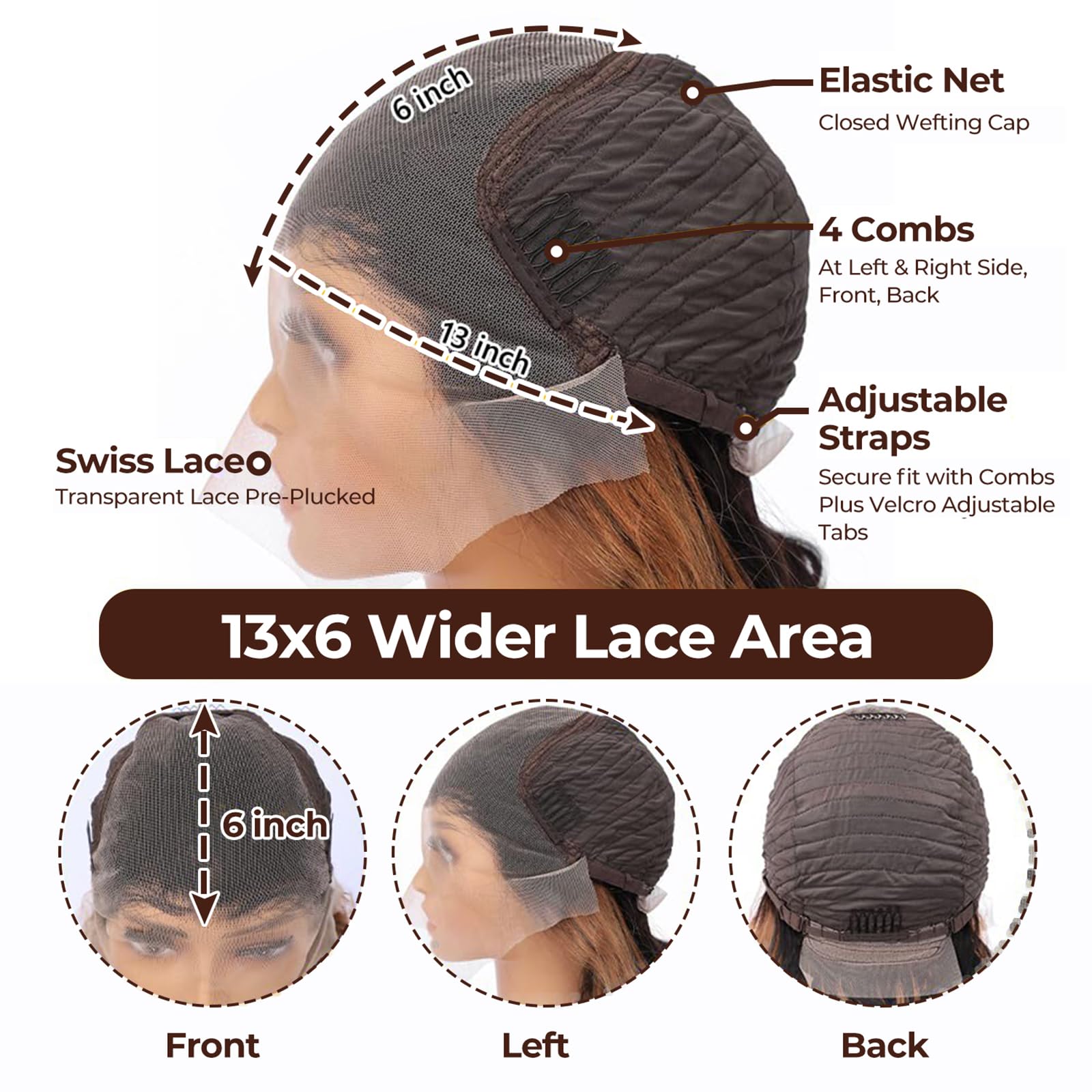 MENGLLE encaje transparente HD 13x6 para línea de cabello natural.