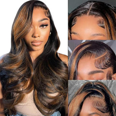 MENGLLE peluca frontal de encaje 13x6 con ombré de 28 pulgadas para cambio de estilo.
