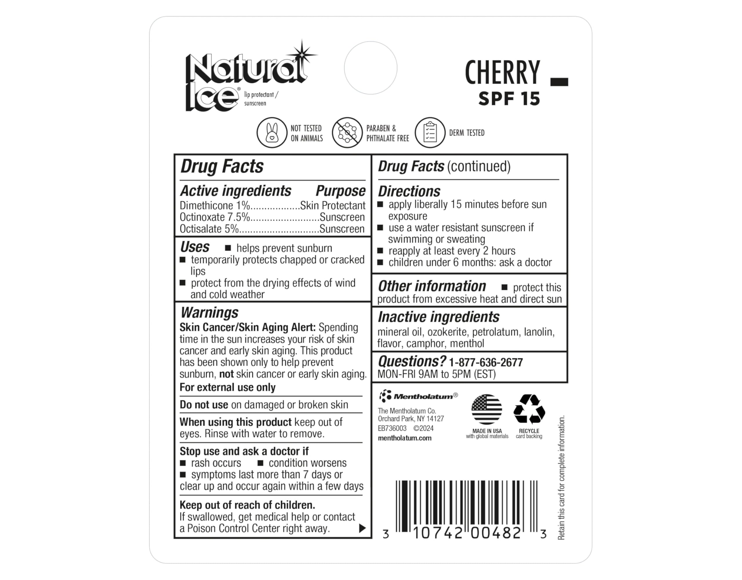 Mentholatum Natural Ice Cherry SPF 15 ofrece sensación refrescante tras la aplicación