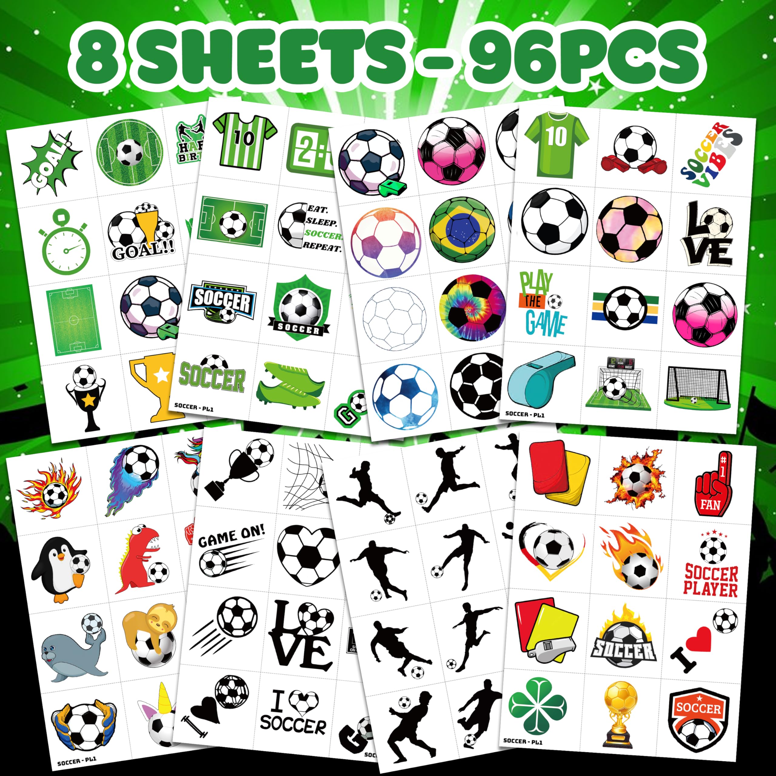 MeoIsDaBest tatuajes temporales con diseños coloridos para fiesta deportiva.