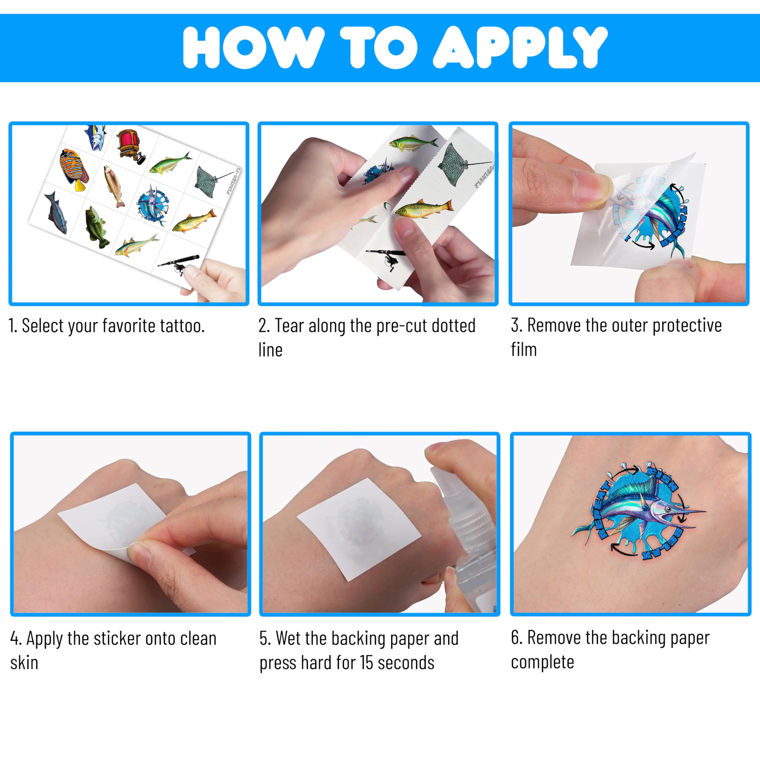 MeoIsDaBest instrucciones de aplicación paso a paso para tatuajes fáciles de usar.
