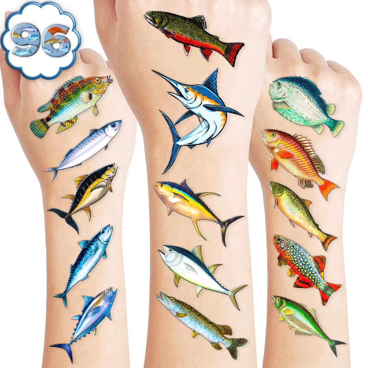 MeoIsDaBest tatuajes pesca, conjunto de 8 hojas para decorar fiestas con imágenes divertidas.