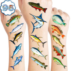 MeoIsDaBest tatuajes pesca, conjunto de 8 hojas para decorar fiestas con imágenes divertidas.