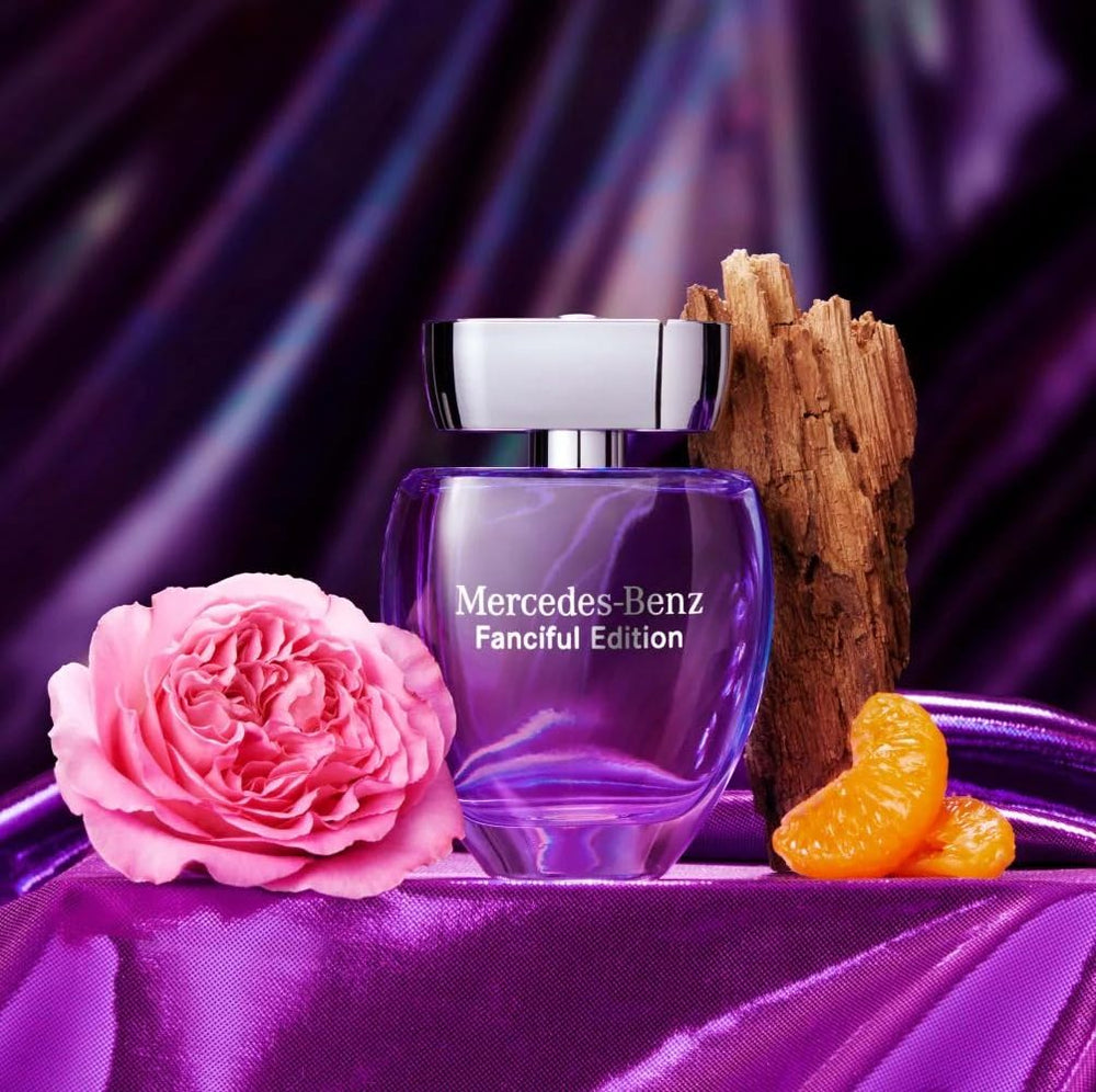 Mercedes Benz Fanciful eau de toilette packaging box conveys luxury branding.