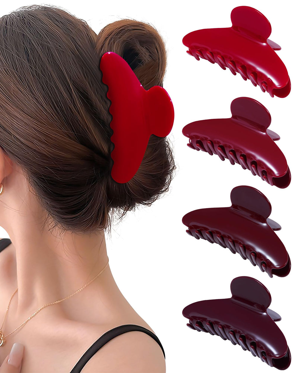 Mesovor clip de pelo acrílico rojo, agarre firme para peinados rápidos