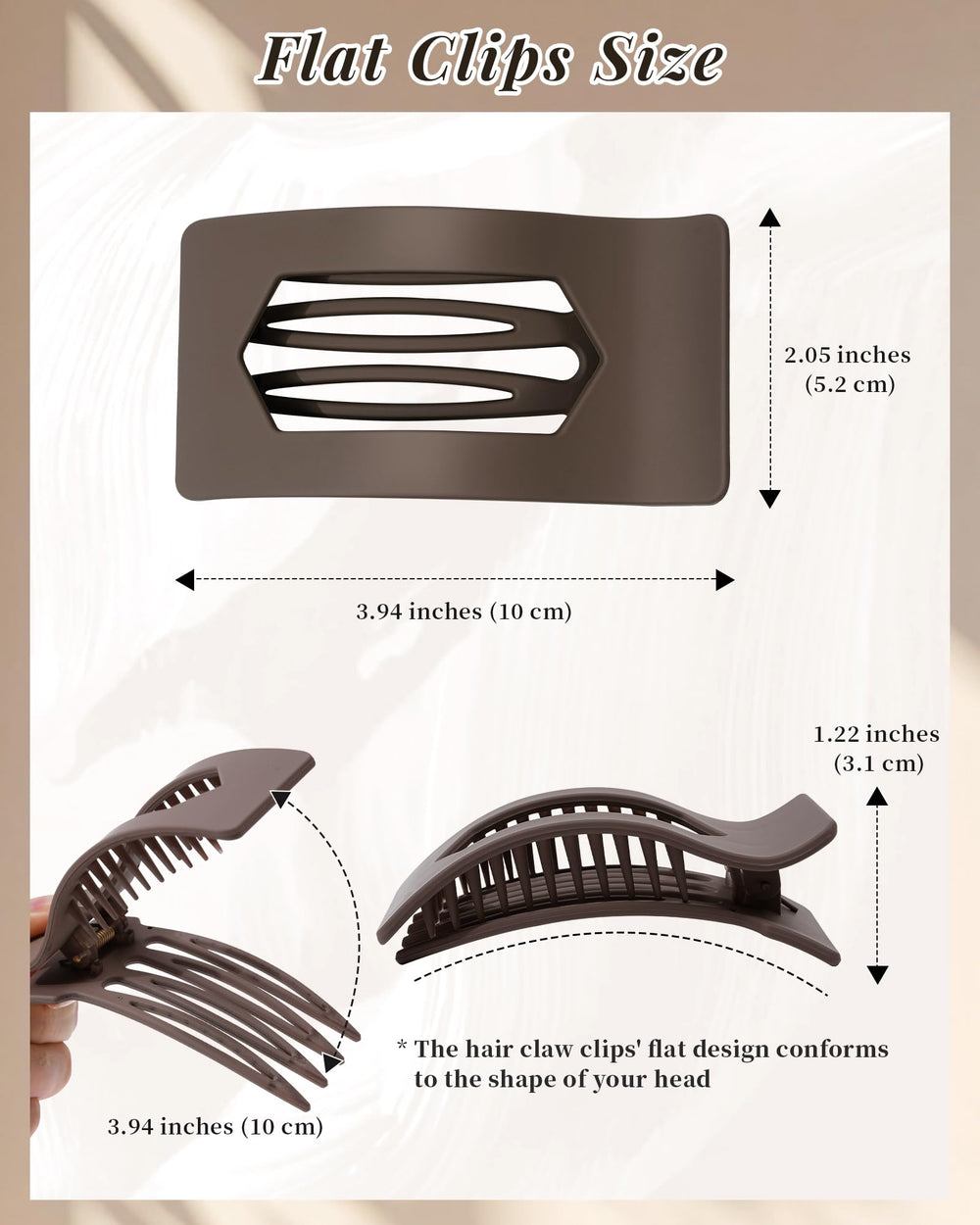 Mesovor clip plano cuadrado para cabello fino, diseño cómodo y seguro.