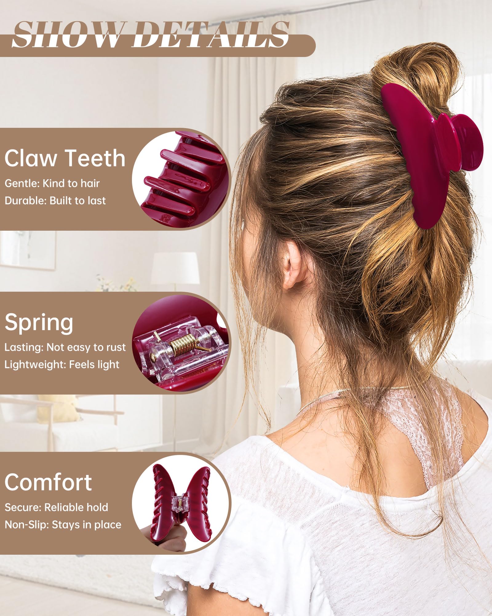 Mesovor clip de pelo con resorte de metal, ajuste seguro para todo tipo de cabello