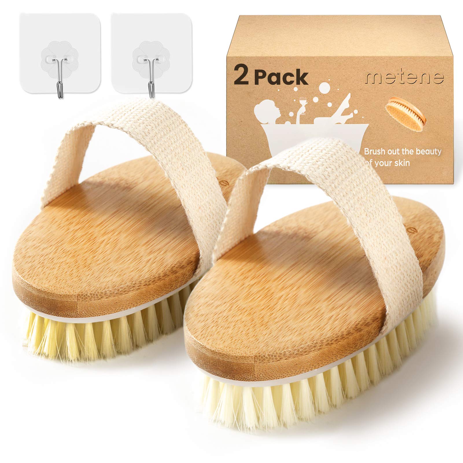 Metene cepillo corporal con cerdas duras para exfoliar y masajear la piel.