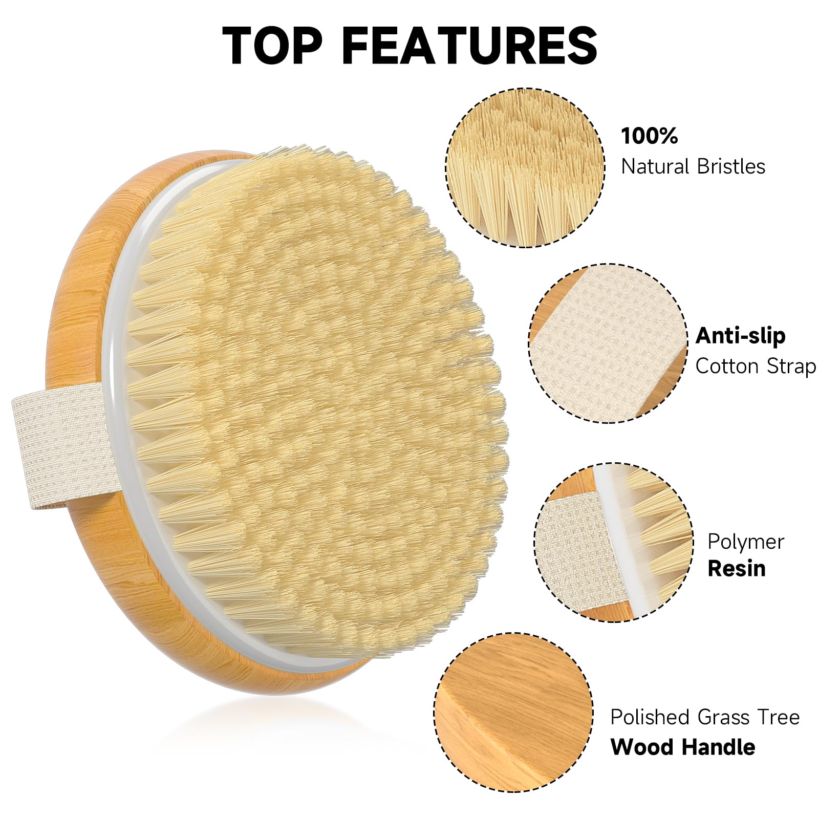 Metene cepillo corporal seco de bambú natural para una exfoliación suave y sostenible