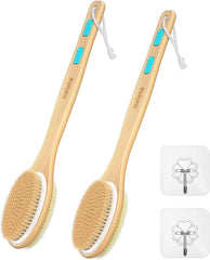 Metene, dos cepillos de ducha con mango largo para alcanzar la espalda, limpieza cómoda.