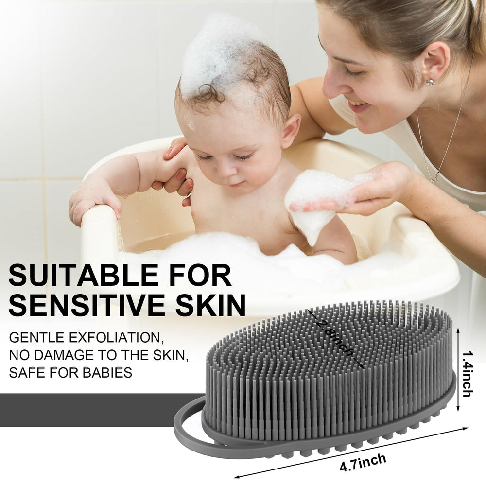 Metene exfoliante de silicona promueve una experiencia de baño suave.