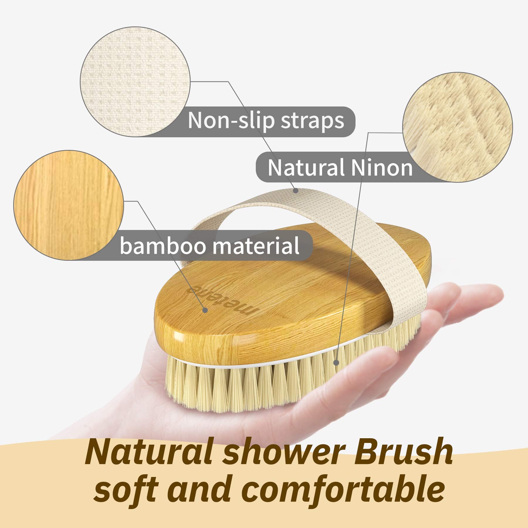 Metene cepillo con mango de bambú natural para un agarre cómodo.