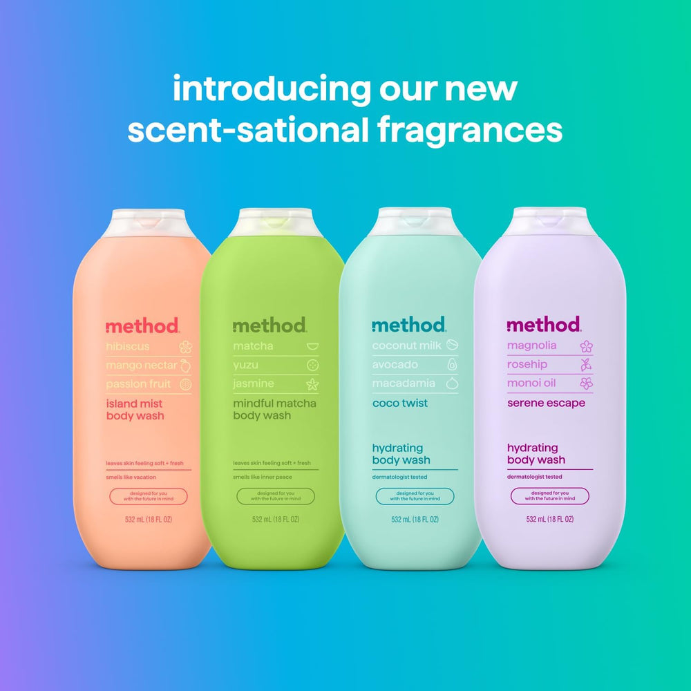 Method Body Wash Island Mist libre de crueldad para una experiencia ética.