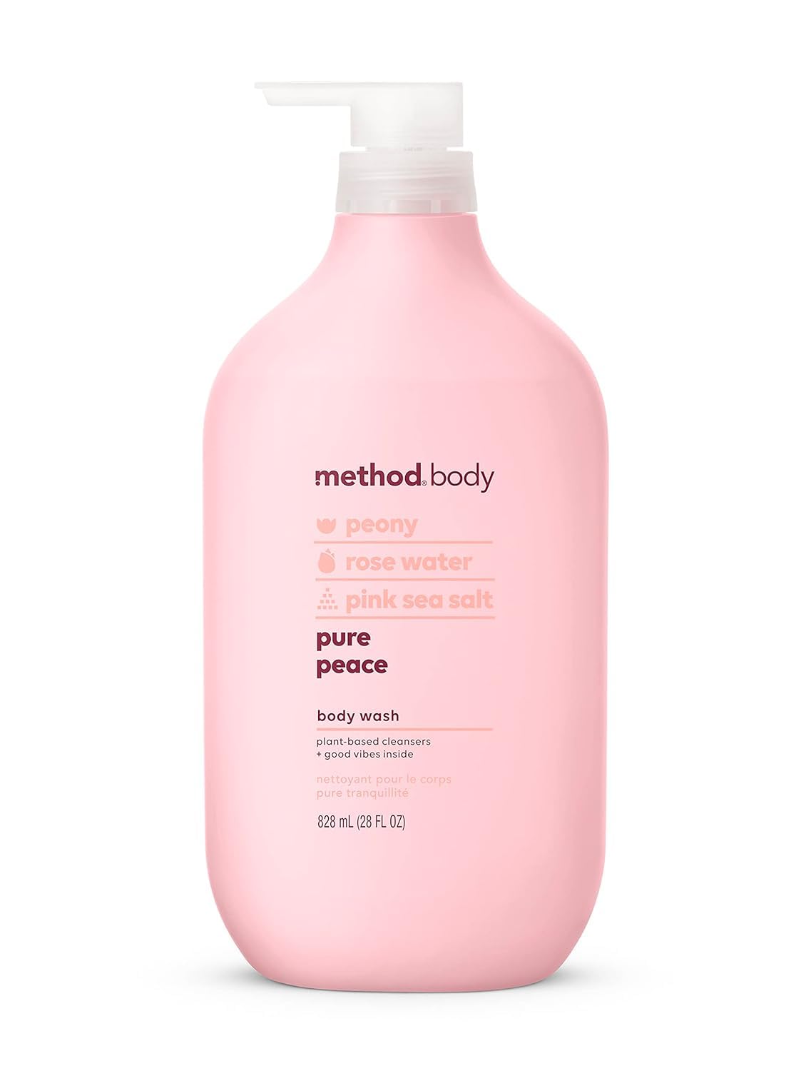 Botella de Method Body Wash Pure Peace para una experiencia relajante en la ducha.