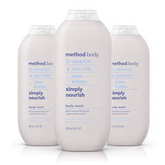 Method Body Wash Simply Nourish, botella frontal, aroma suave para una ducha reconfortante