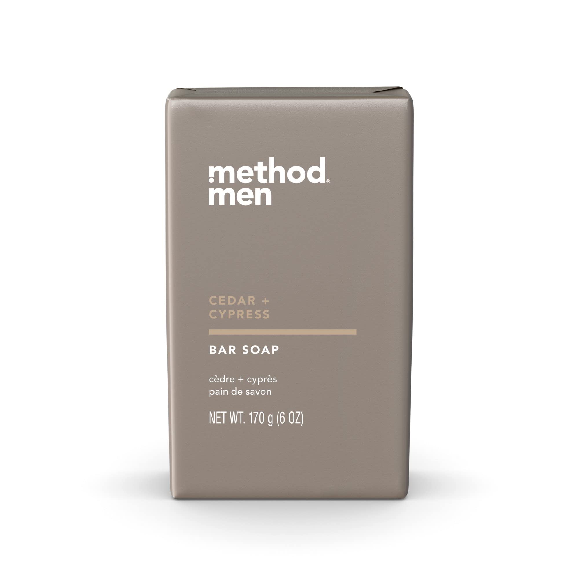 Method Cedar & Cypress barra-jabon, aroma fresco para piel limpia tras la ducha.