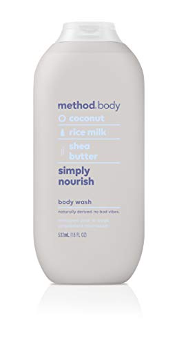 Method Simply Nourish gel de ducha con leche de arroz para hidratación suave.