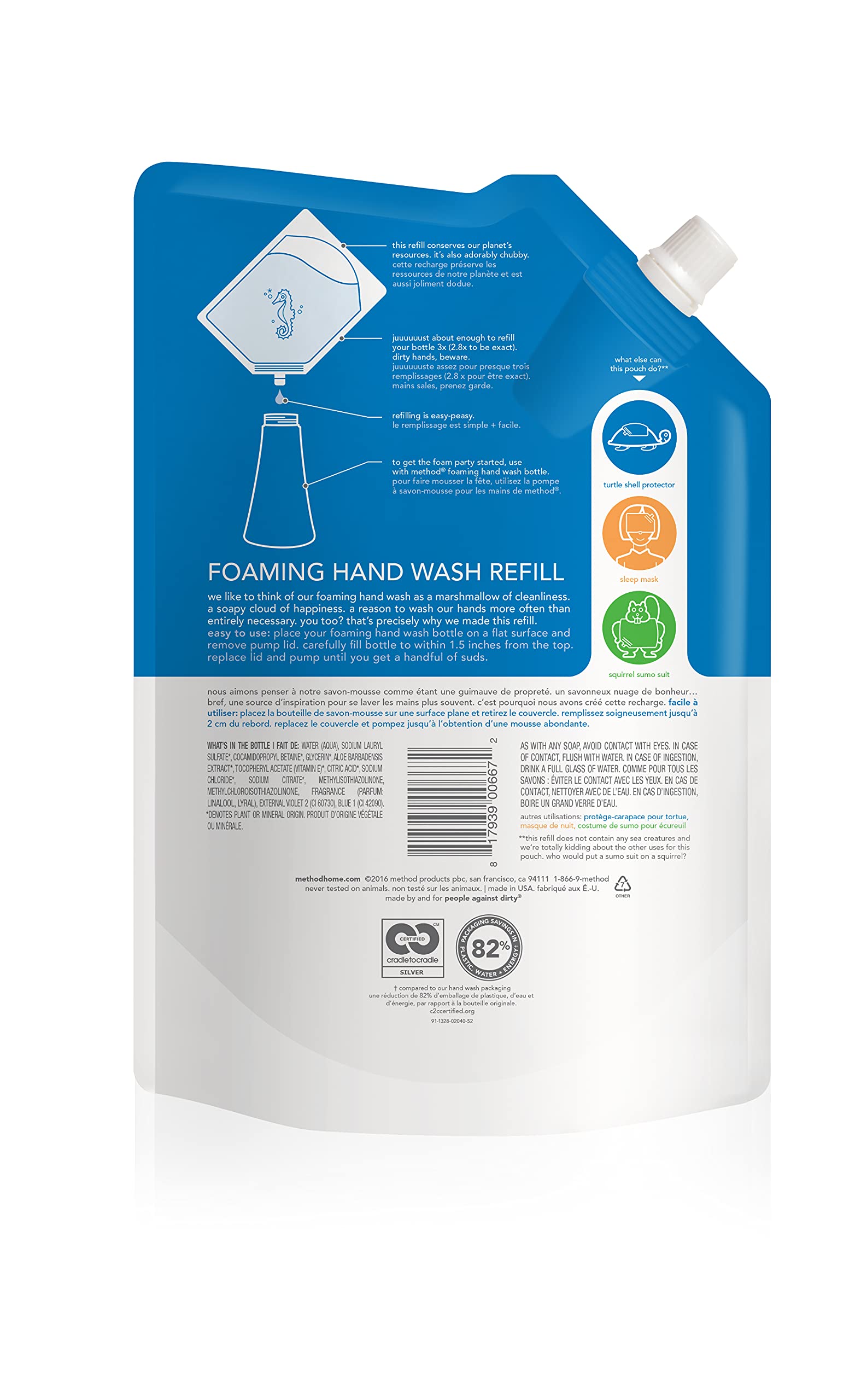 Method Refill Jabon Espuma Manos 28oz Marinos, ahorro de plástico.
