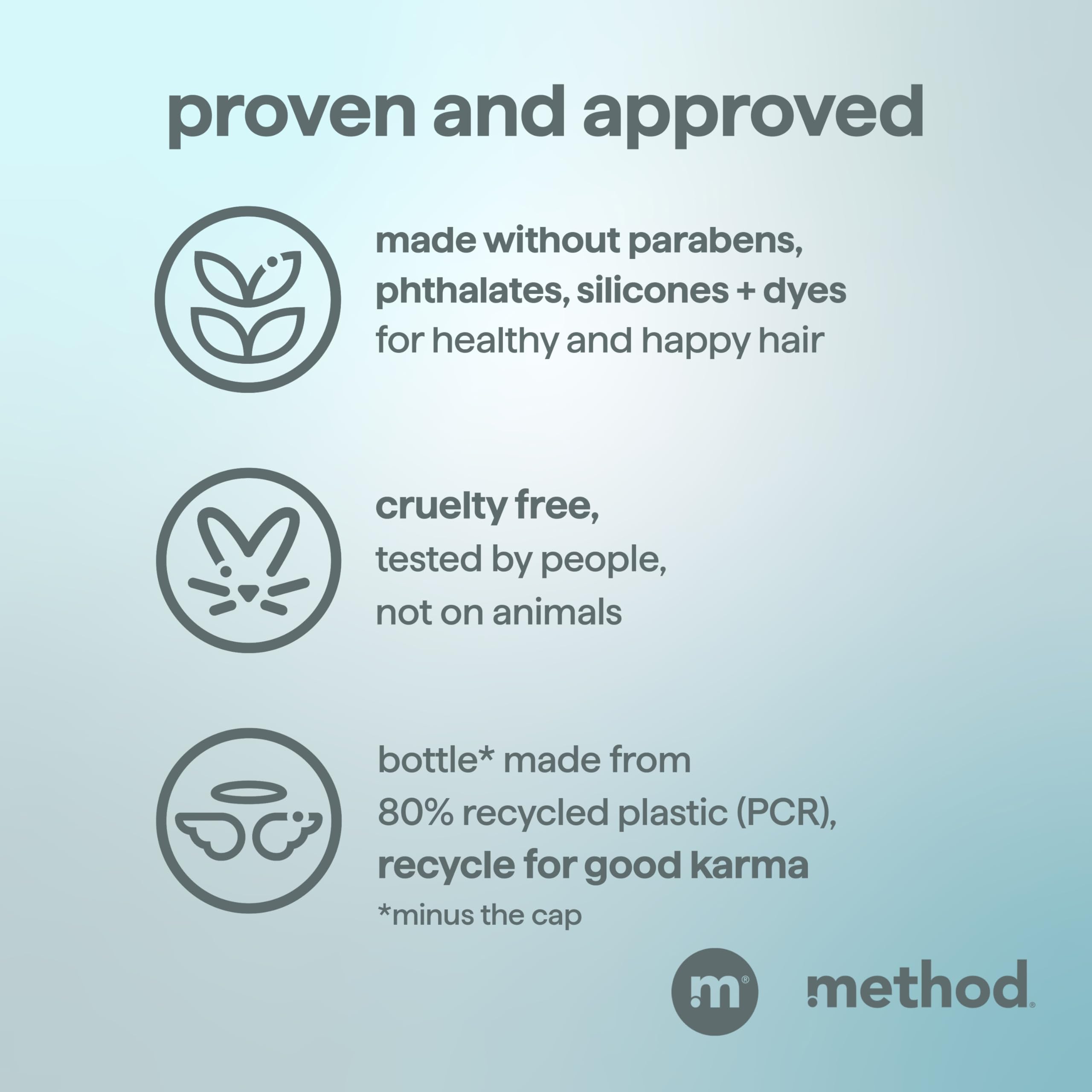 Cruelty-free icon on Method Men Sea + Surf packaging.