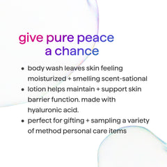 Ducha corporal Method Pure Peace en primer plano, piel suave y fresca