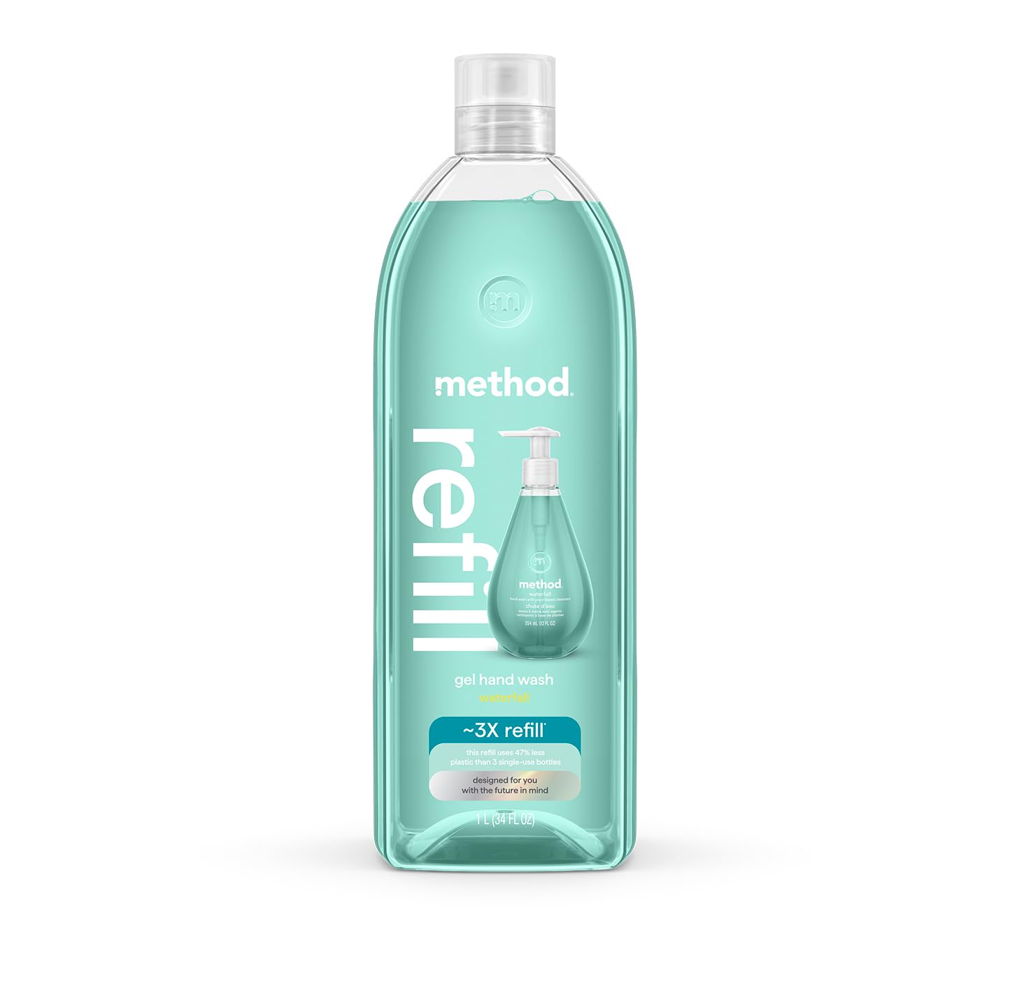 Method recarga gel manos Waterfall 34 oz, ideal para rellenar dispensador.