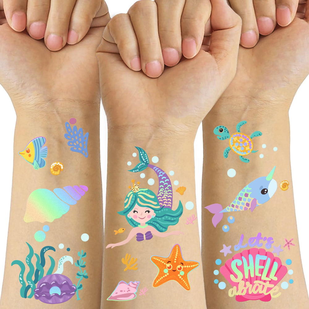 Metuu tatuajes temporales, sirenas en cuatro hojas, ideal para looks festivos infantiles.