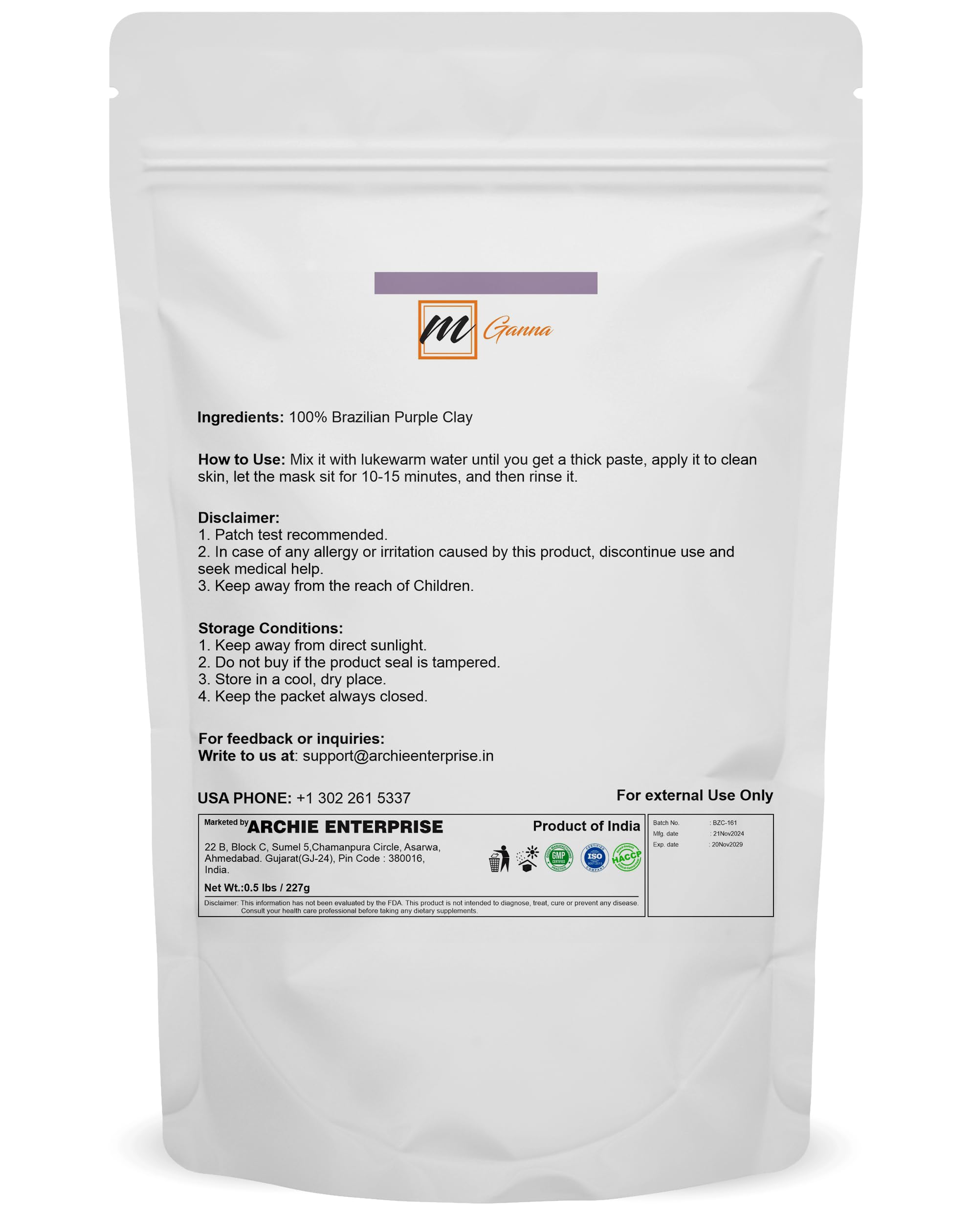 mGanna Arcilla Morada Brasileña: color morado natural para máscaras de cuidado.