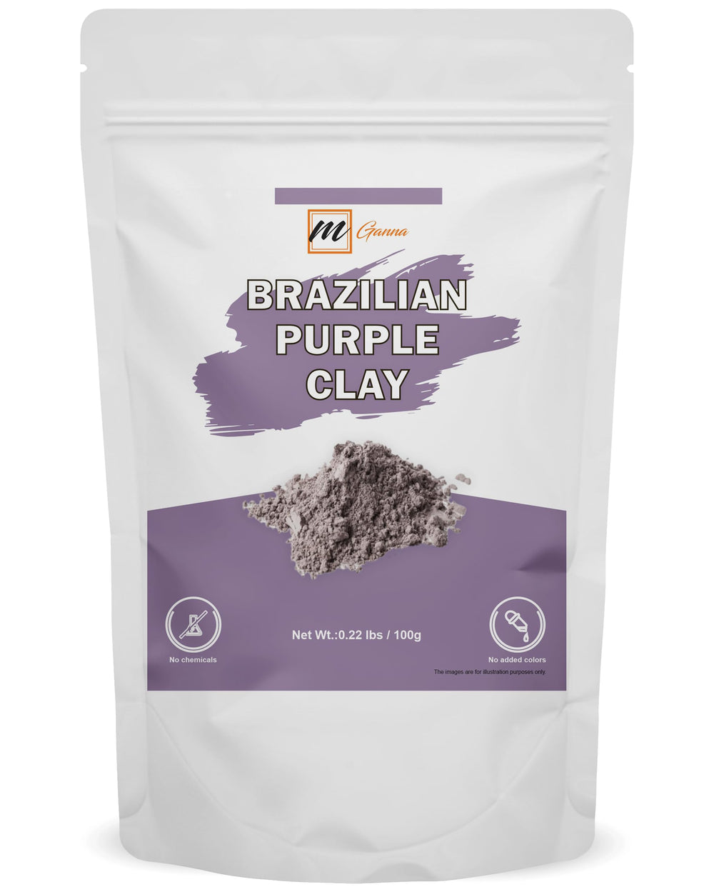 mGanna arcilla morada brasileña, envase 100 g, para mascarillas nutritivas.