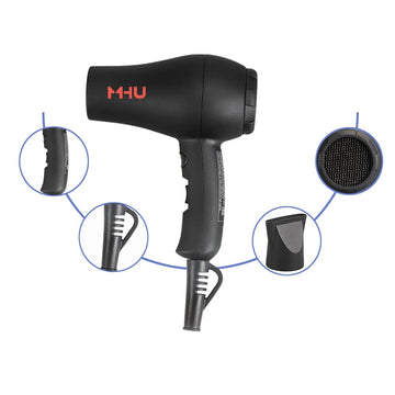 Diseño en negro con curvas suaves del secador MHD